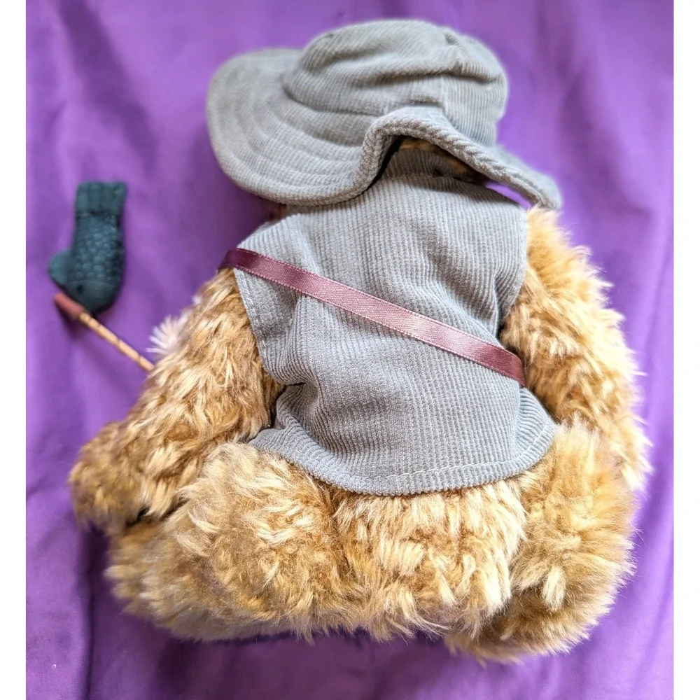 Plush Brown Grandpa Bear glasses fishing pole Creel Vest Glasses Grandchild Hat